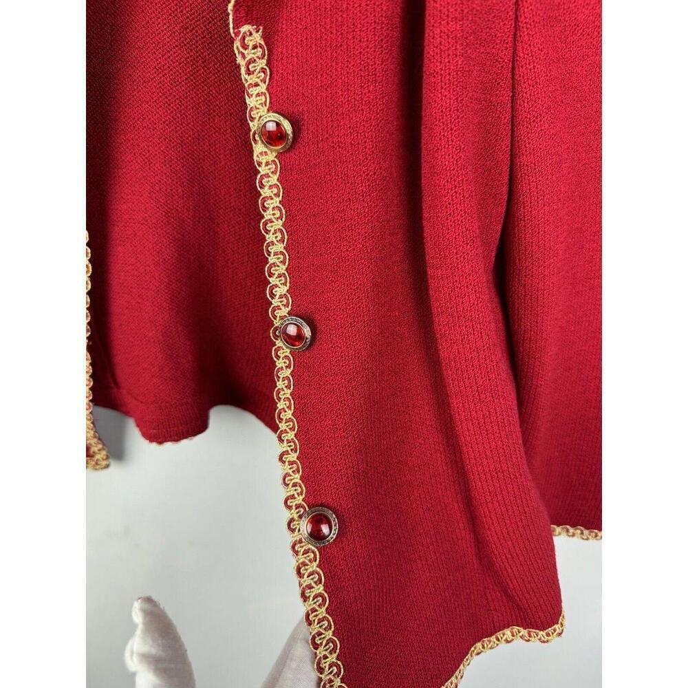 St. John By Marie Gray Button-Up Crop Jacket Red Gold Trim Size 8 US - Picture 3 of 7